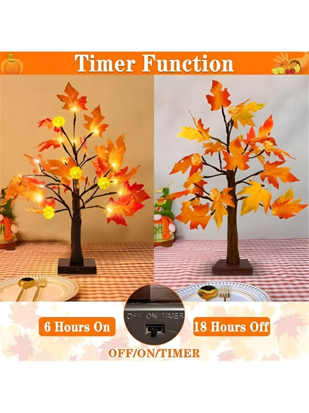 Fall Decor 2 Pack 18 Inch Prelit Fall Maple Tree 48 LEDs Timer